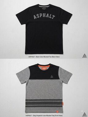 Asphalt Kids' Black & Grey Colorblock Tee with Stripe Detail